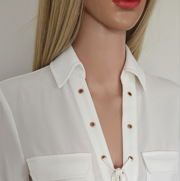 WHITE SHIRT LA MAHINA TIE LONG SLEEVE BLOUSE SHIRT XS - Picture 3 of 12
